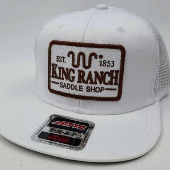 King Ranch White Flat Bill Trucker Mesh Embroidered Patch Hat Western Wear Cowbo - Picture 3 of 9